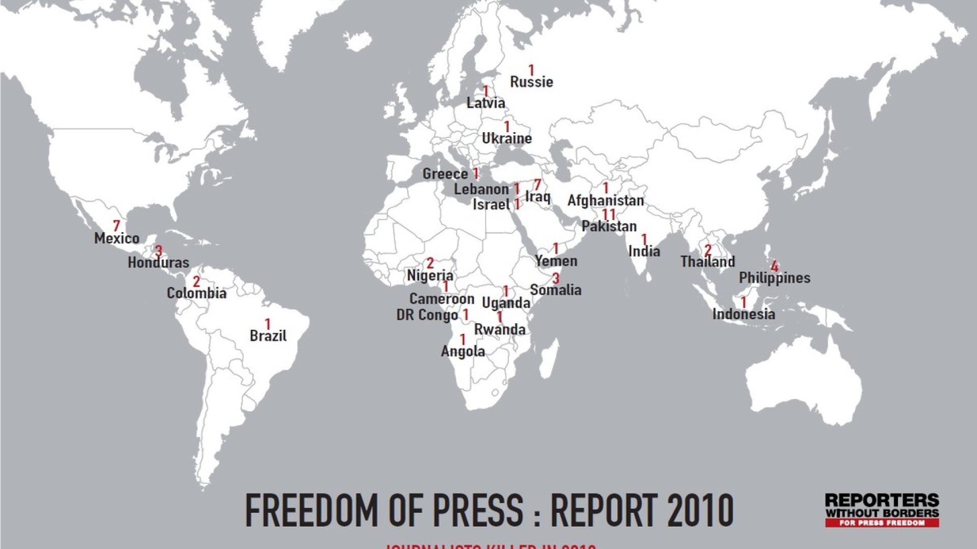 ROG-Bilanz 2010: 57 Journalisten in 25 Ländern getötet / Zahl der entführten Medienmitarbeiter gestiegen