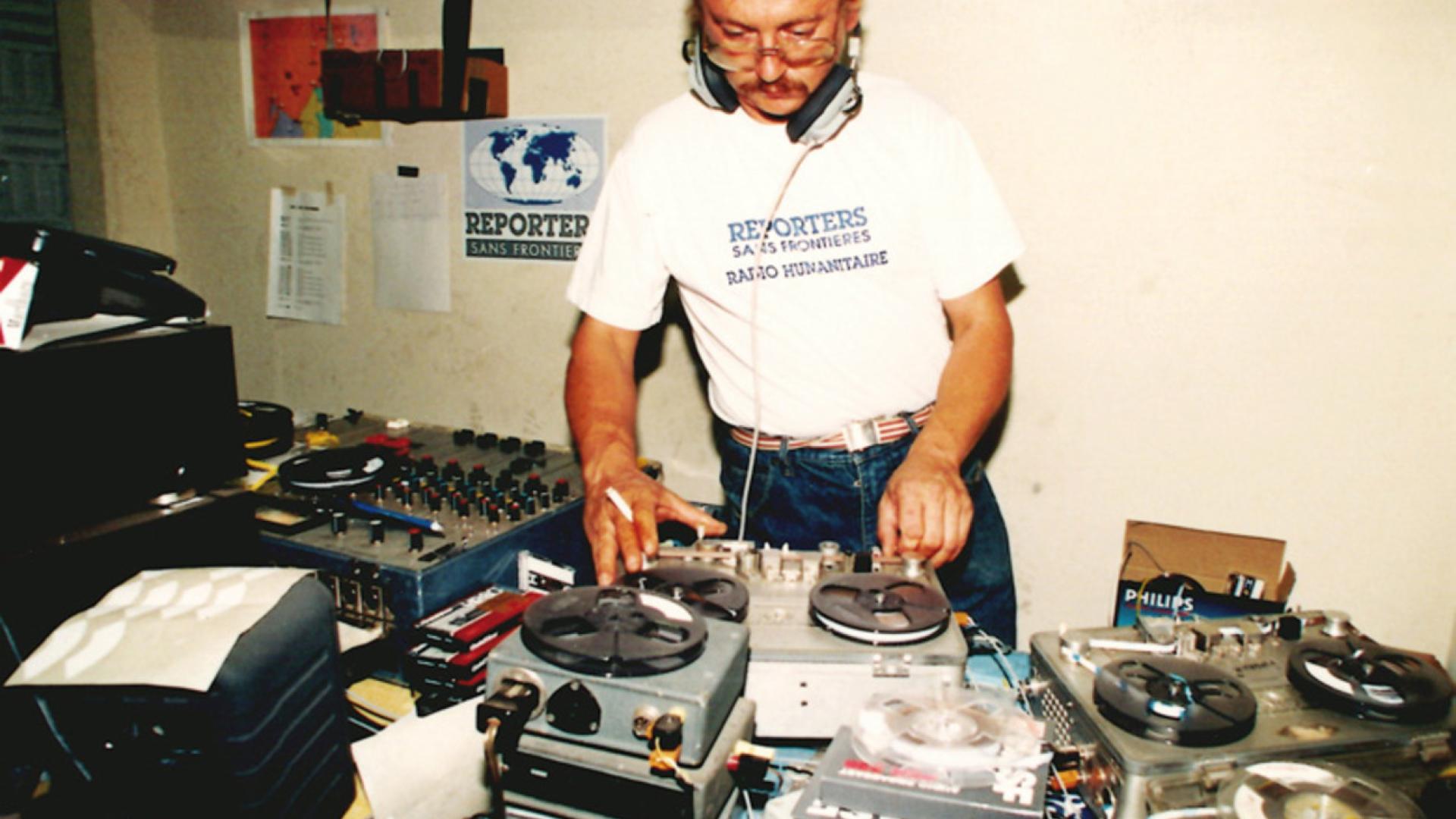Man working at a radio station
