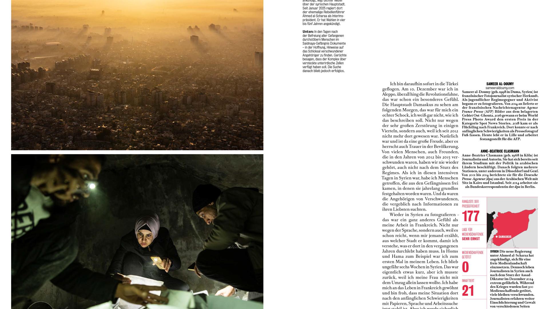 Die Seiten 20 und 21 aus "Fotos für die Pressefreiheit 2025"
