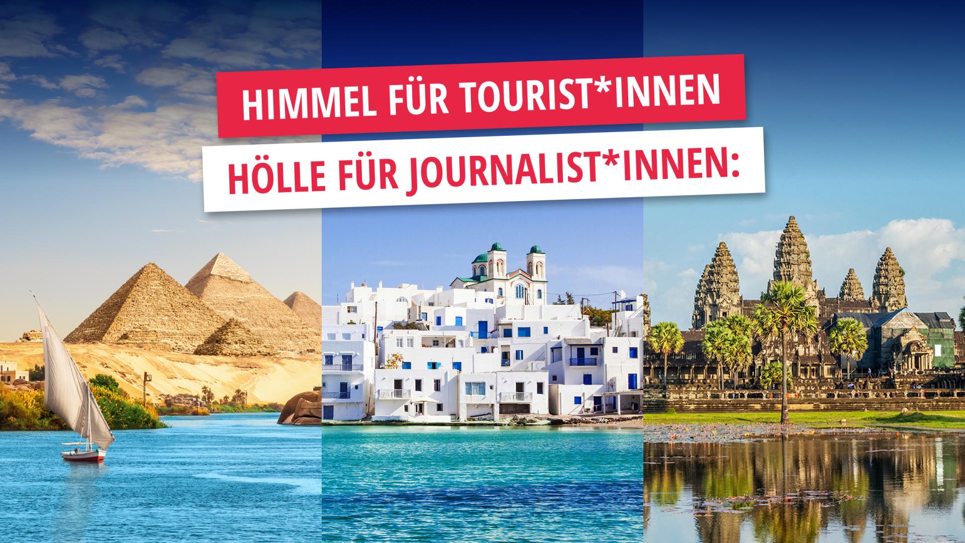 Idyllische bilder aus Ägypten (Pyramiden), Griechenland und Kambodscha