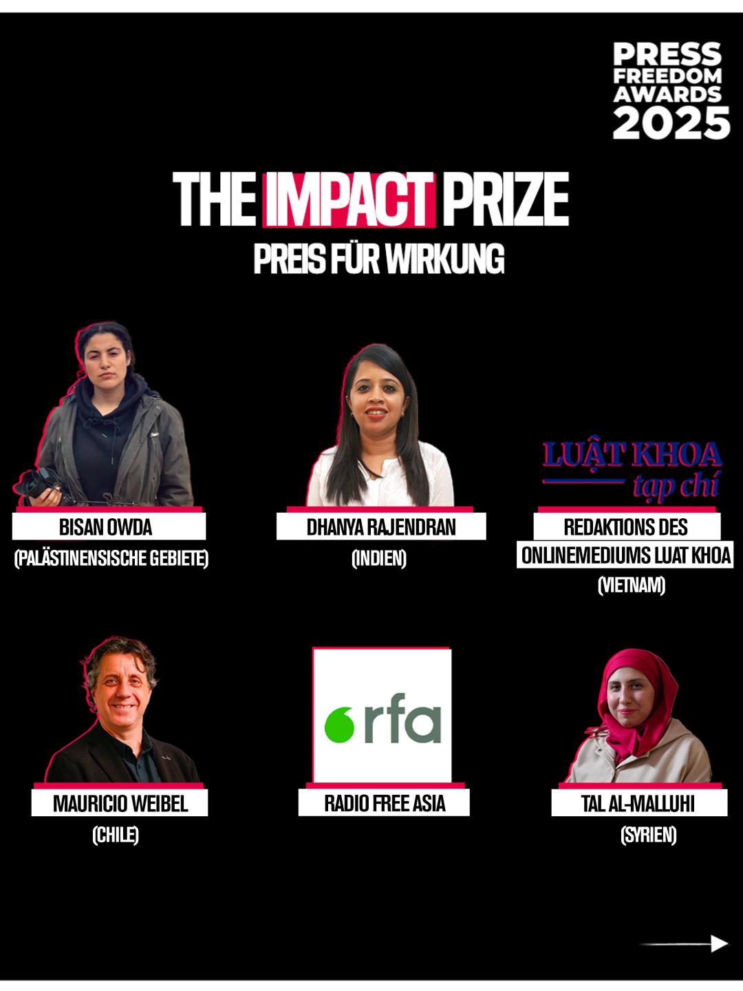 Nominierte Press Freedom Awards Kategorie Wirkung