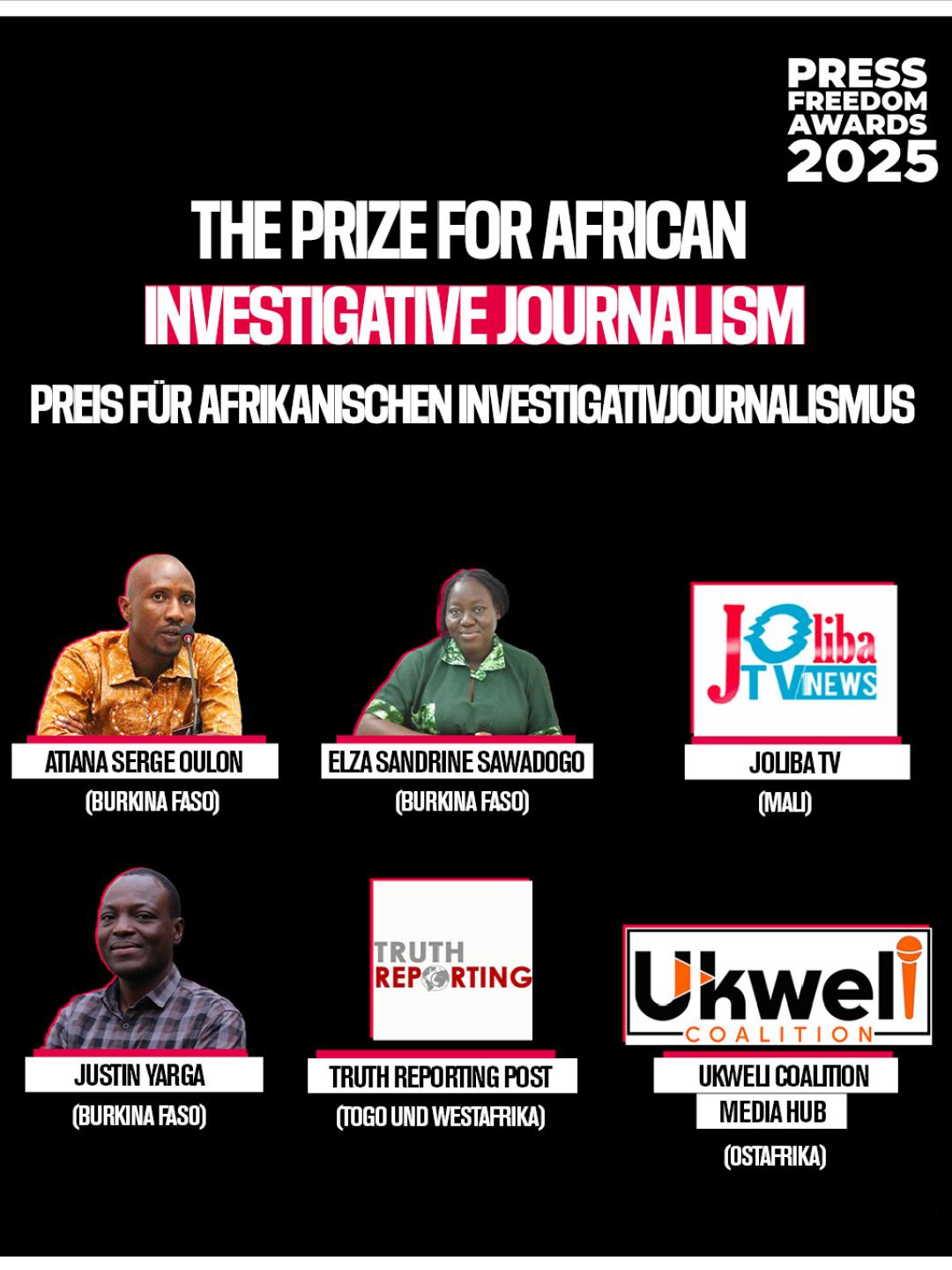 Nominierte Press Freedom Awards Kategorie Mohamed-Maïga-Preis für investigativen Journalismus in Afrika