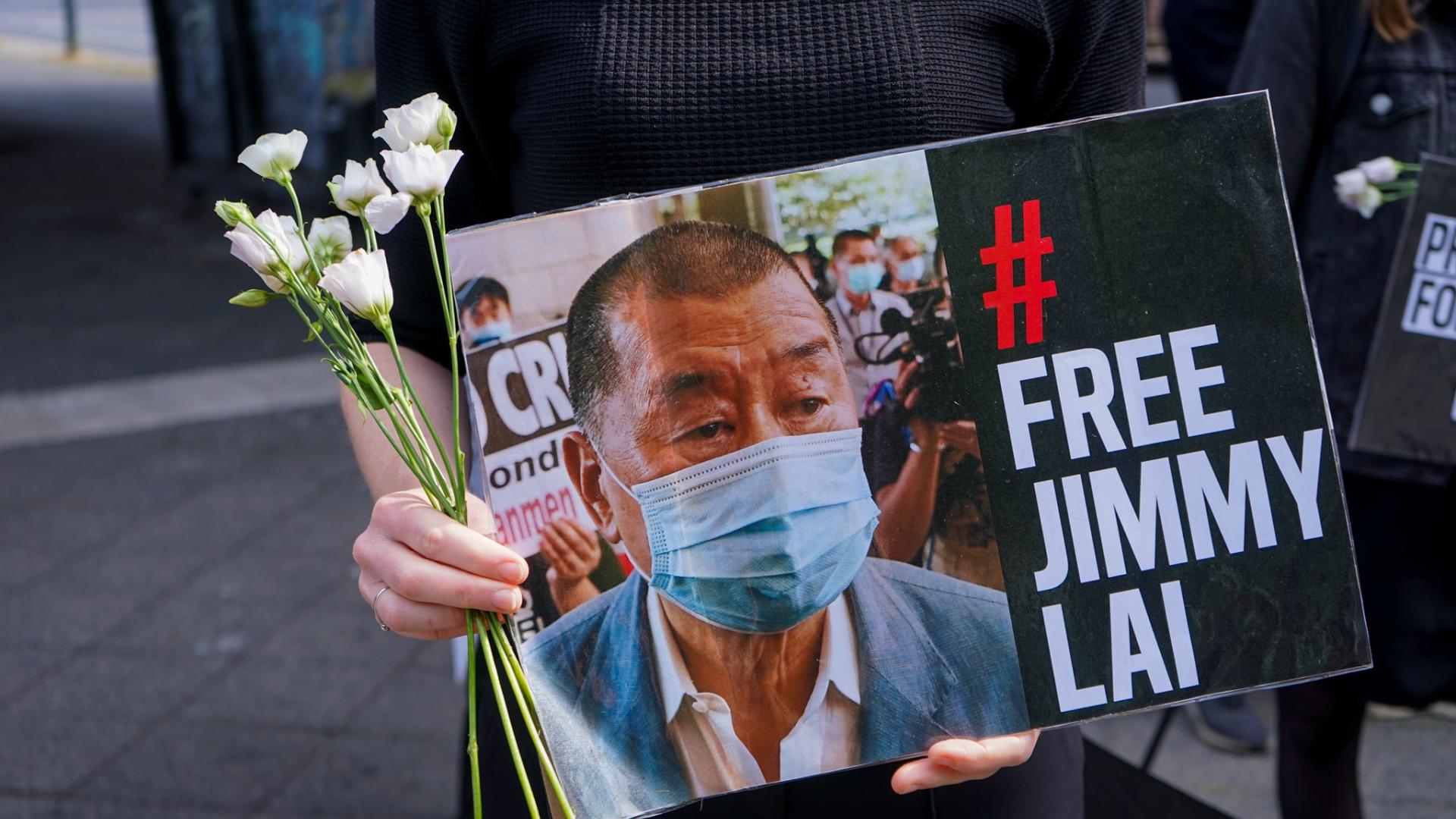 Protestaktion zur Pressefreiheit in Hongkong am 25. Juni 2021 vor der chinesischen Botschaft