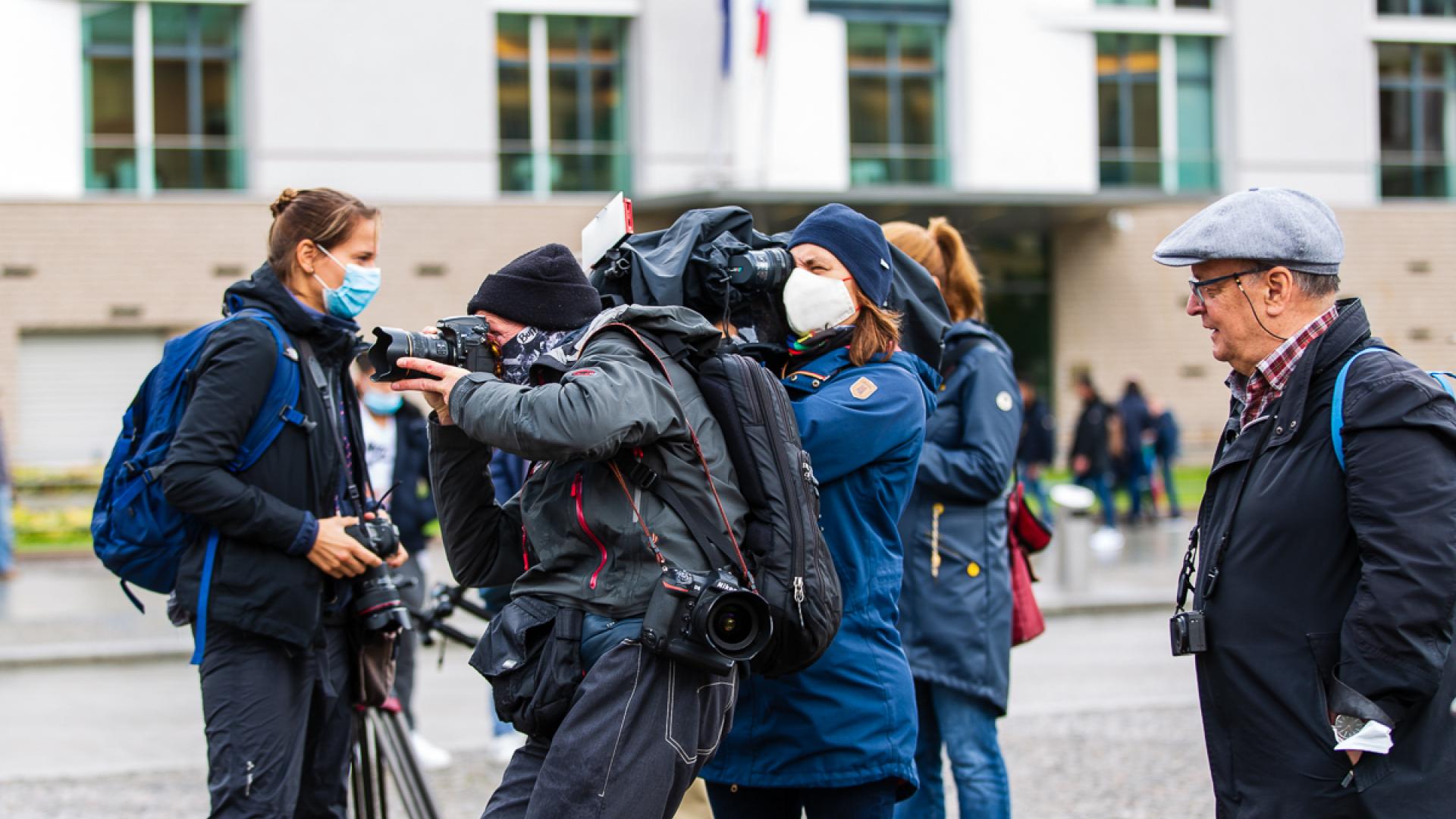 Aktion zur Pressefreiheit in den USA am 7. Oktober 2020 auf dem Pariser Platz