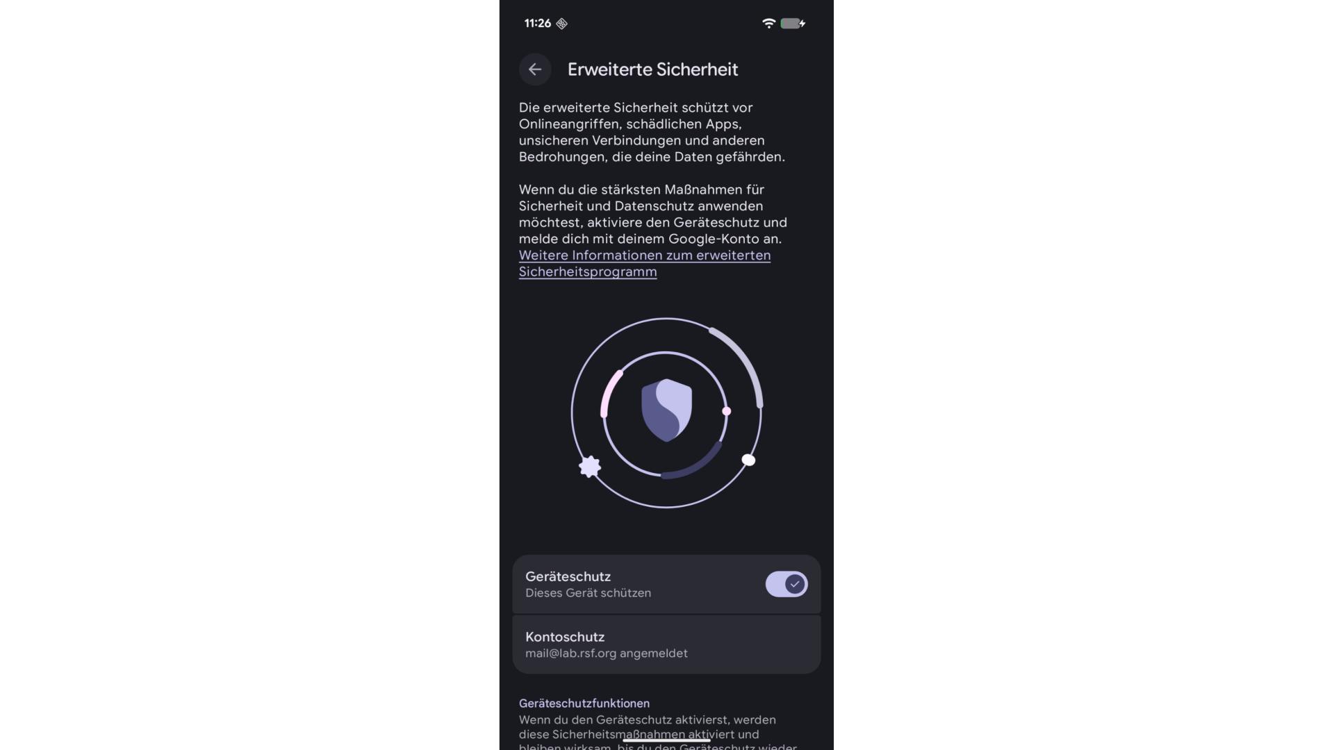 Die Einstellungen eines Android Handys zur Aktivierung der Intrusion-Logging-Funktion.