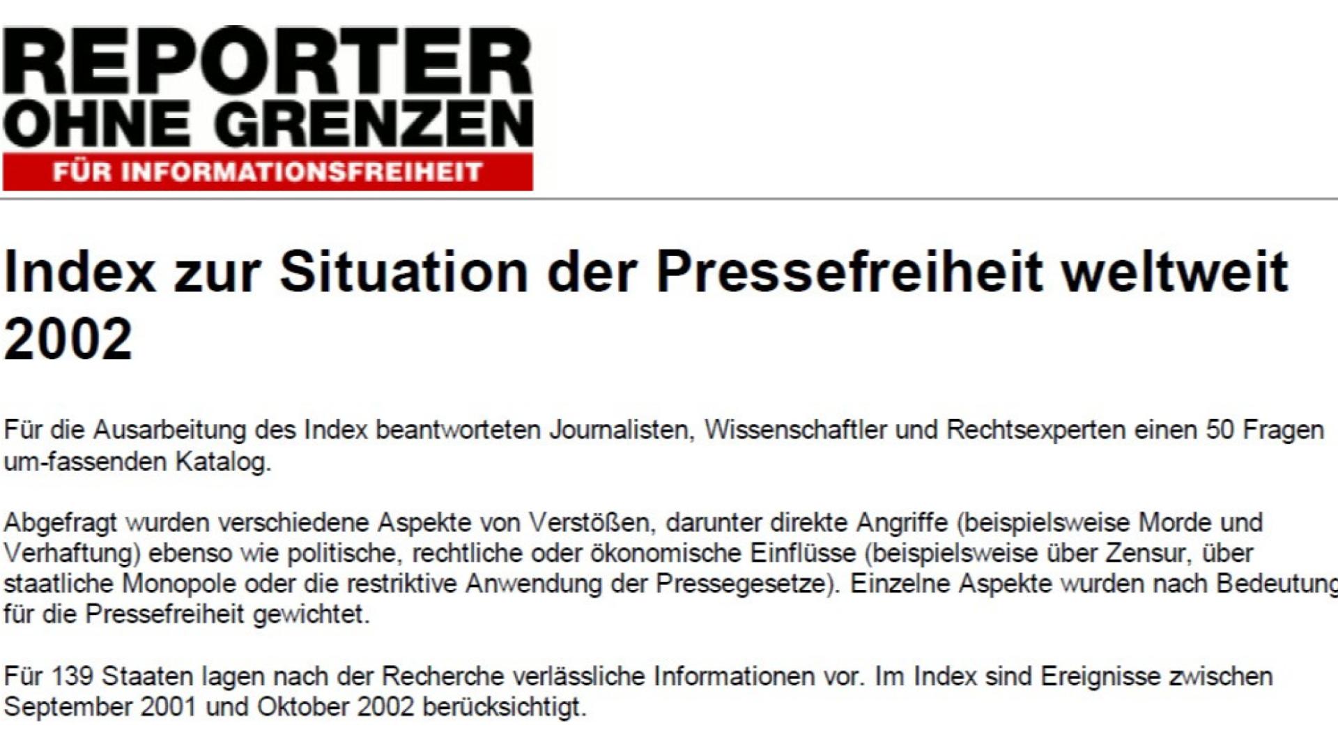 Rangliste der Pressefreiheit 2002