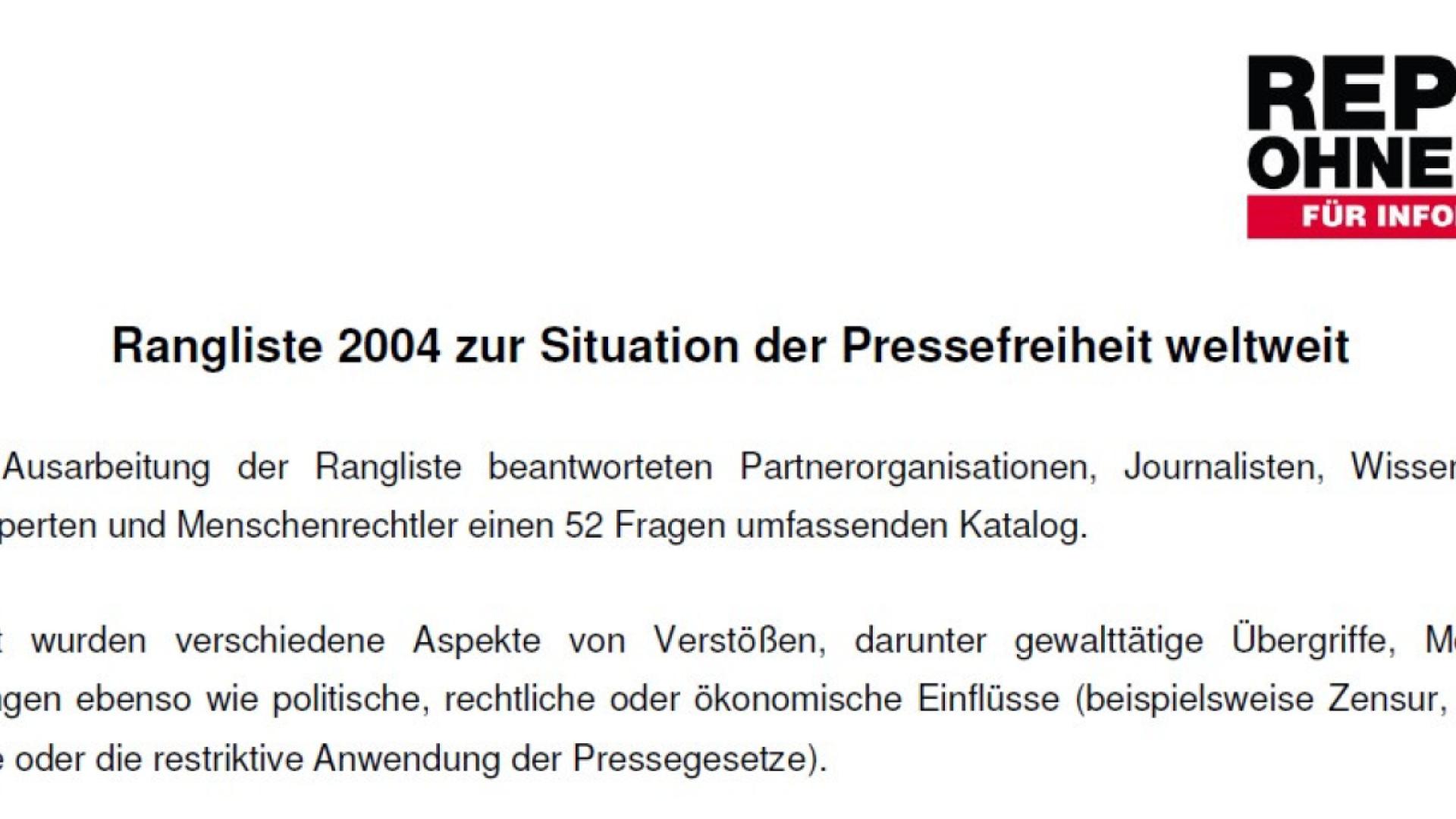 Rangliste der Pressefreiheit 2004